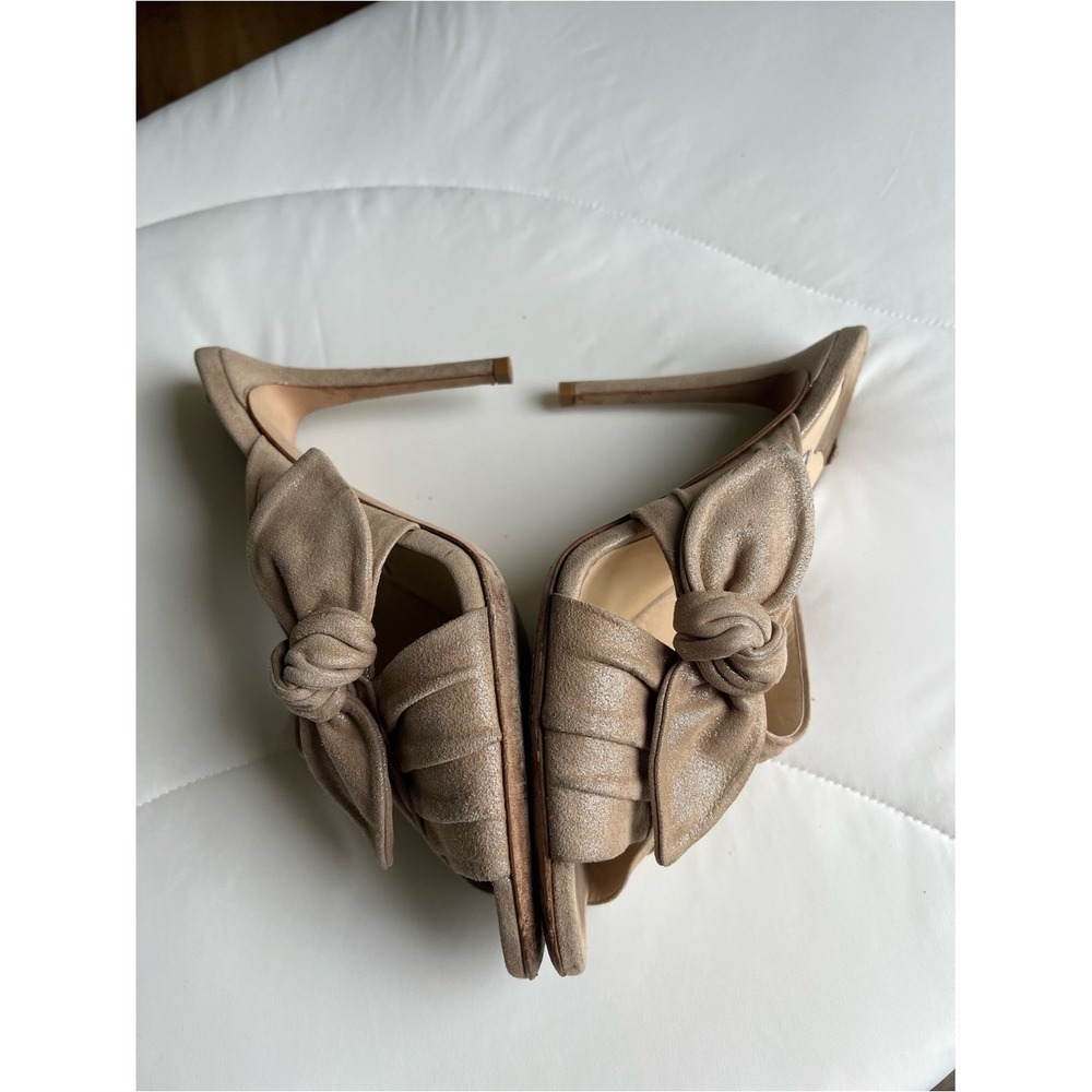 Jimmy Choo Beige Suede Bow Pleated Stiletto Mule Open Toe Women's Heels Size 38 - Picture 8 of 13